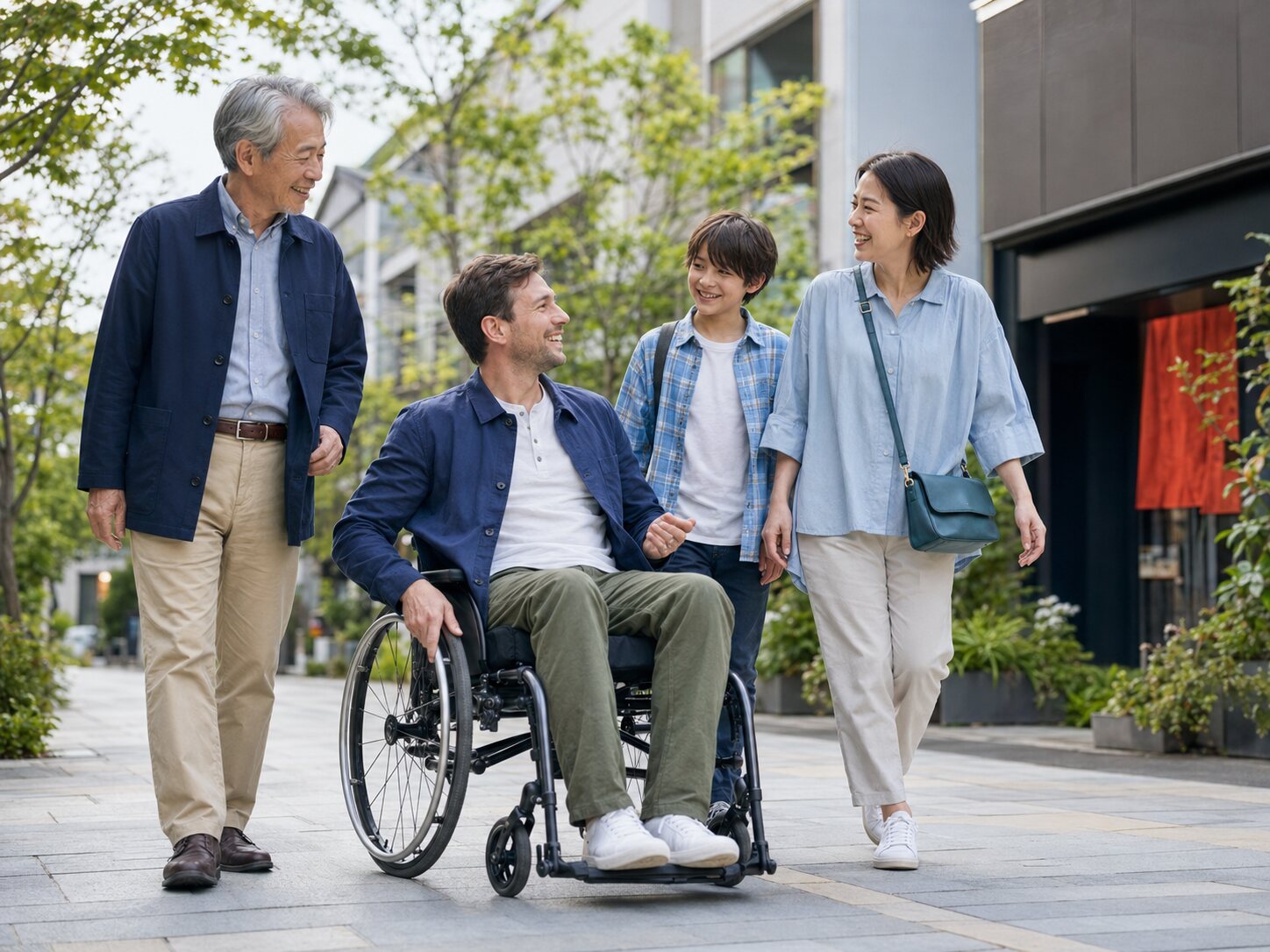 A family enjoying Japan together with an adult wheelchair user